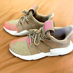 Adidas tan and pink shoes. Men 5 women 6.5